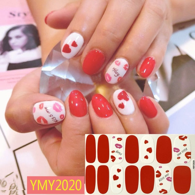 Qfdian valentines day decorations  Romantic Valentines Decals Nail Art Stickeres Sexy Lips Flower Heart Tattoo Full Wraps Nail Decoration Valentine&#39;s Day Gift