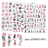 Qfdian valentines day decoration Romantic Valentines Day Nails Love Rose Leopard Flower Laser 3D Nail Sticker Decals Nail Design for Adhesive Wraps GLSTZG068-085