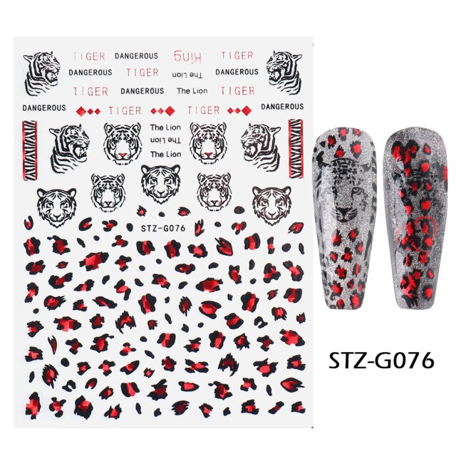 Qfdian valentines day decoration Romantic Valentines Day Nails Love Rose Leopard Flower Laser 3D Nail Sticker Decals Nail Design for Adhesive Wraps GLSTZG068-085