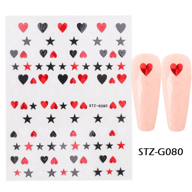 Qfdian valentines day decoration Romantic Valentines Day Nails Love Rose Leopard Flower Laser 3D Nail Sticker Decals Nail Design for Adhesive Wraps GLSTZG068-085