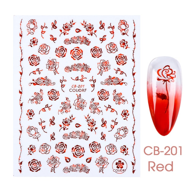 Qfdian valentines day decoration Romantic Valentines Day Nails Love Rose Leopard Flower Laser 3D Nail Sticker Decals Nail Design for Adhesive Wraps GLSTZG068-085