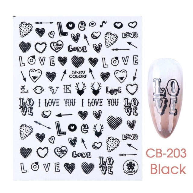 Qfdian valentines day decoration Romantic Valentines Day Nails Love Rose Leopard Flower Laser 3D Nail Sticker Decals Nail Design for Adhesive Wraps GLSTZG068-085