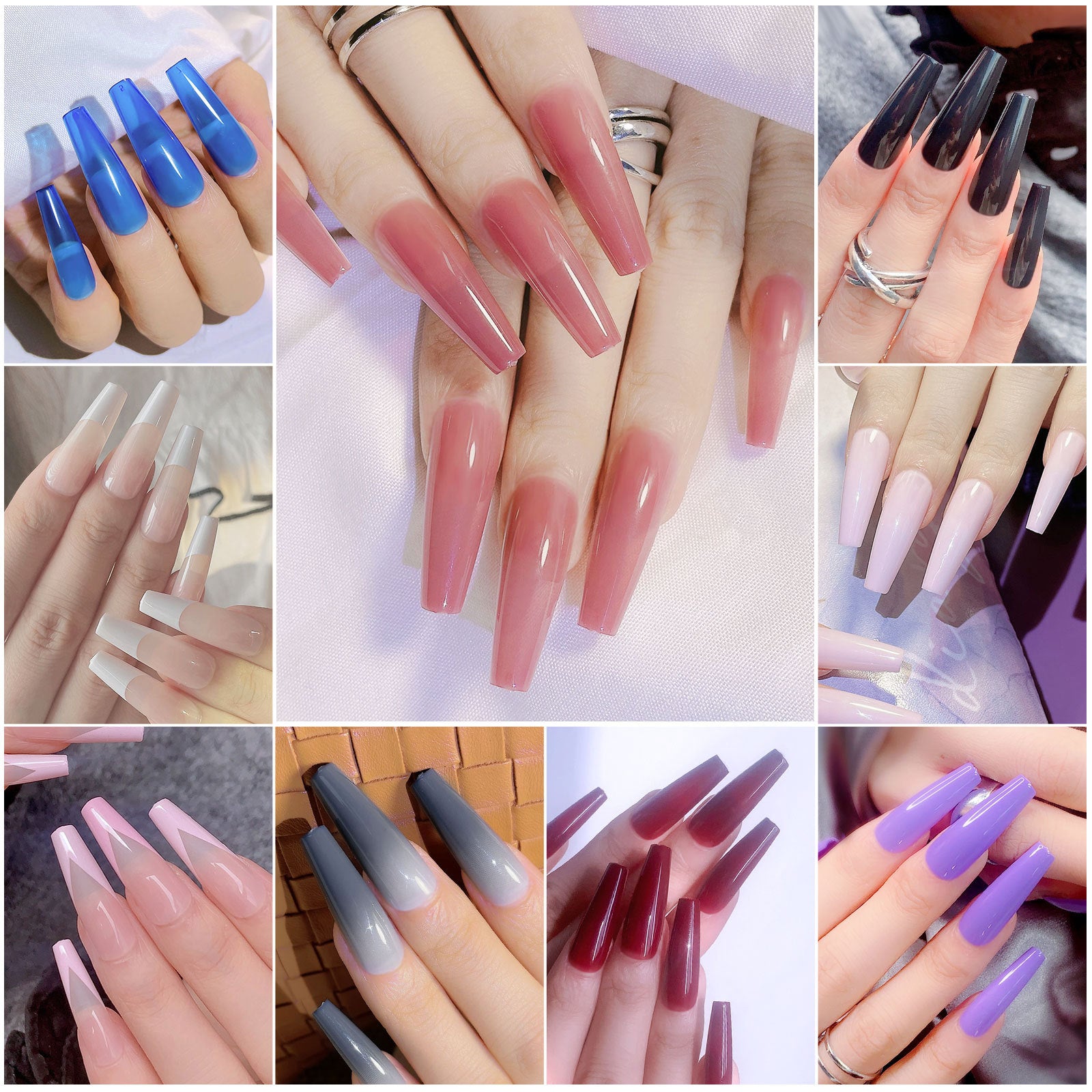 Qfdian valentines day gifts 24pcs/Set Gradient False Nails French Ballet Nails With Jelly Gum Ballerina Coffin Fake Nails Press On Nail Tips Valentines Day