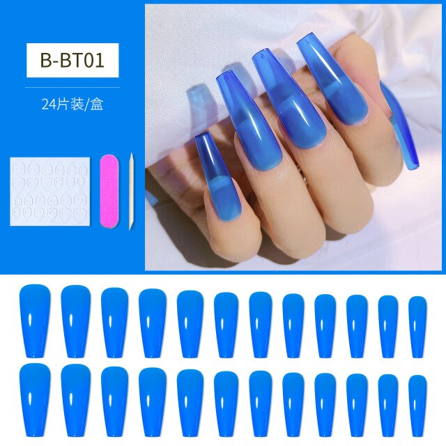 Qfdian valentines day gifts 24pcs/Set Gradient False Nails French Ballet Nails With Jelly Gum Ballerina Coffin Fake Nails Press On Nail Tips Valentines Day