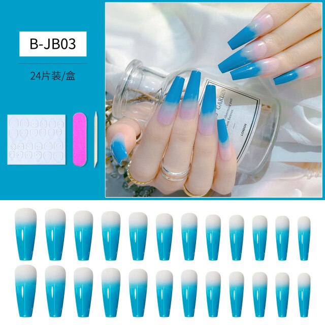 Qfdian valentines day gifts 24pcs/Set Gradient False Nails French Ballet Nails With Jelly Gum Ballerina Coffin Fake Nails Press On Nail Tips Valentines Day