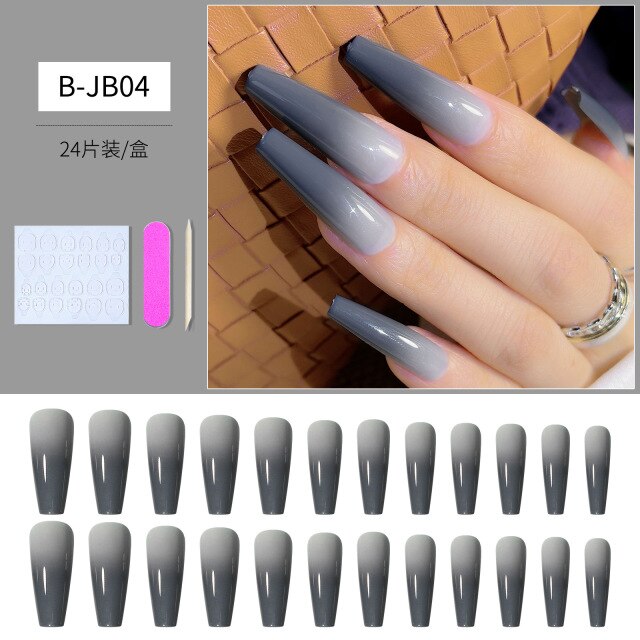 Qfdian valentines day gifts 24pcs/Set Gradient False Nails French Ballet Nails With Jelly Gum Ballerina Coffin Fake Nails Press On Nail Tips Valentines Day