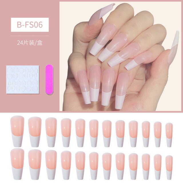 Qfdian valentines day gifts 24pcs/Set Gradient False Nails French Ballet Nails With Jelly Gum Ballerina Coffin Fake Nails Press On Nail Tips Valentines Day