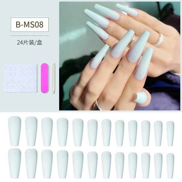 Qfdian valentines day gifts 24pcs/Set Gradient False Nails French Ballet Nails With Jelly Gum Ballerina Coffin Fake Nails Press On Nail Tips Valentines Day