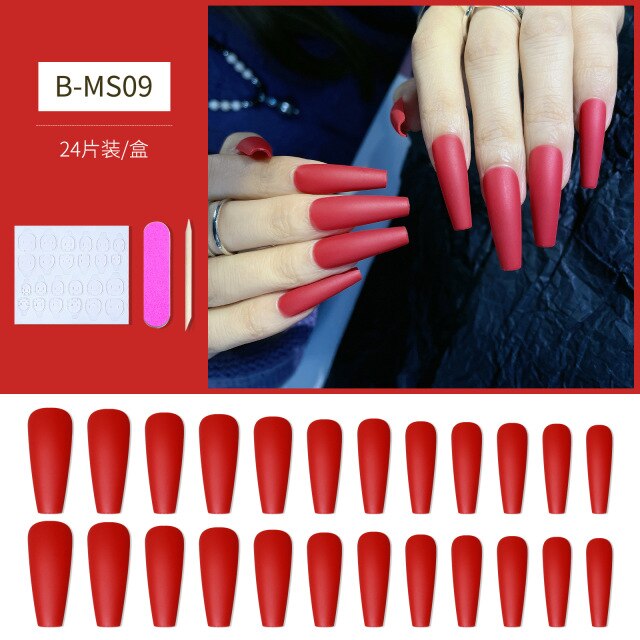 Qfdian valentines day gifts 24pcs/Set Gradient False Nails French Ballet Nails With Jelly Gum Ballerina Coffin Fake Nails Press On Nail Tips Valentines Day