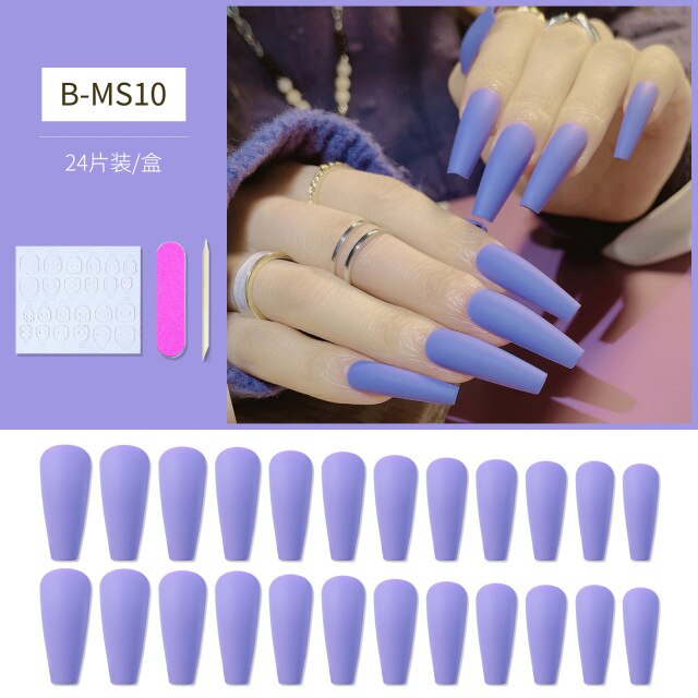 Qfdian valentines day gifts 24pcs/Set Gradient False Nails French Ballet Nails With Jelly Gum Ballerina Coffin Fake Nails Press On Nail Tips Valentines Day