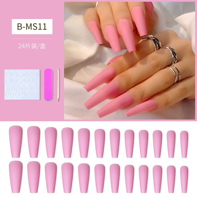 Qfdian valentines day gifts 24pcs/Set Gradient False Nails French Ballet Nails With Jelly Gum Ballerina Coffin Fake Nails Press On Nail Tips Valentines Day