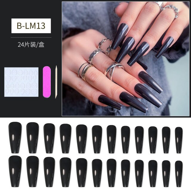 Qfdian valentines day gifts 24pcs/Set Gradient False Nails French Ballet Nails With Jelly Gum Ballerina Coffin Fake Nails Press On Nail Tips Valentines Day