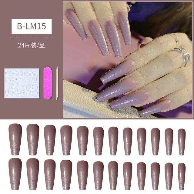 Qfdian valentines day gifts 24pcs/Set Gradient False Nails French Ballet Nails With Jelly Gum Ballerina Coffin Fake Nails Press On Nail Tips Valentines Day