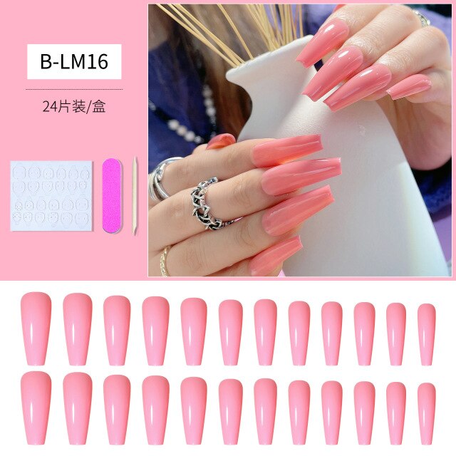 Qfdian valentines day gifts 24pcs/Set Gradient False Nails French Ballet Nails With Jelly Gum Ballerina Coffin Fake Nails Press On Nail Tips Valentines Day