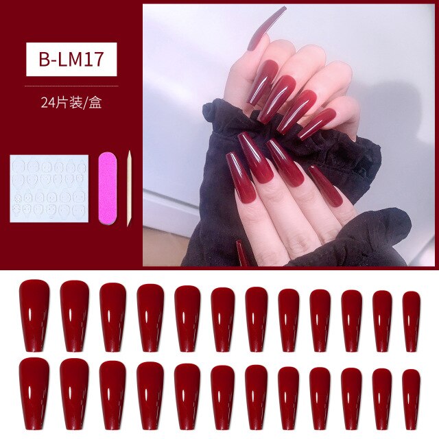 Qfdian valentines day gifts 24pcs/Set Gradient False Nails French Ballet Nails With Jelly Gum Ballerina Coffin Fake Nails Press On Nail Tips Valentines Day