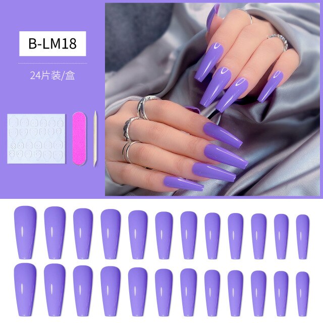 Qfdian valentines day gifts 24pcs/Set Gradient False Nails French Ballet Nails With Jelly Gum Ballerina Coffin Fake Nails Press On Nail Tips Valentines Day