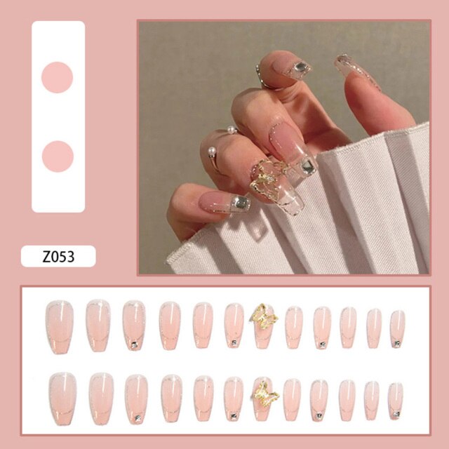 Qfdian valentines day gifts Nail Patch Bowknot Ballet Diamond Valentine Day Manicure Full Cover Nail Piece Wearable Nail Removable Fake Nail Manicure Salon