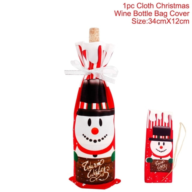 Qfdian Christmas Decorations for Home Santa Claus Wine Bottle Cover Snowman Stocking Gift Holders Xmas Navidad Decor New Year