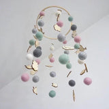 Qfdian DIY Colorful Balls Bed Bell Rotating Baby Rattles Crib Mobiles Holder Arm Bracket Music Box Mom Handmade Wind Chime Toy For Baby